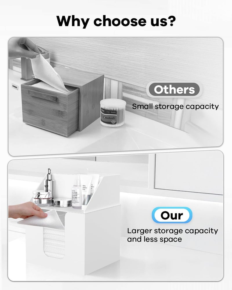 TAINESS Disposable Facial Towels Storage Box Compatible with Clean Skin Club Clean Towel XL - Cotton Pads - Swabs Upgraded Double Layer Acrylic Storage Container Face Towel Holder (Matte White) - Image 5